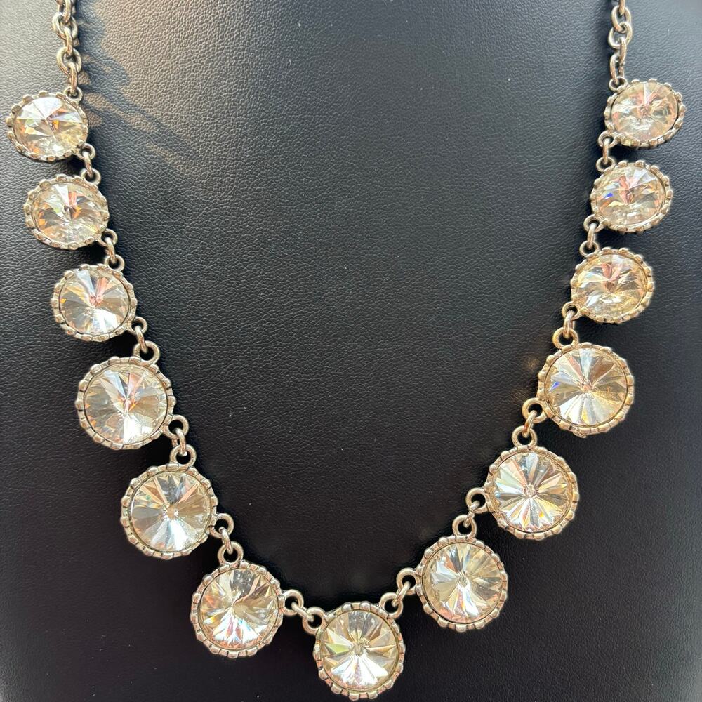 STATEMENT NECKLACE Silver-Tone Clear Crystal Necklace 22" inches